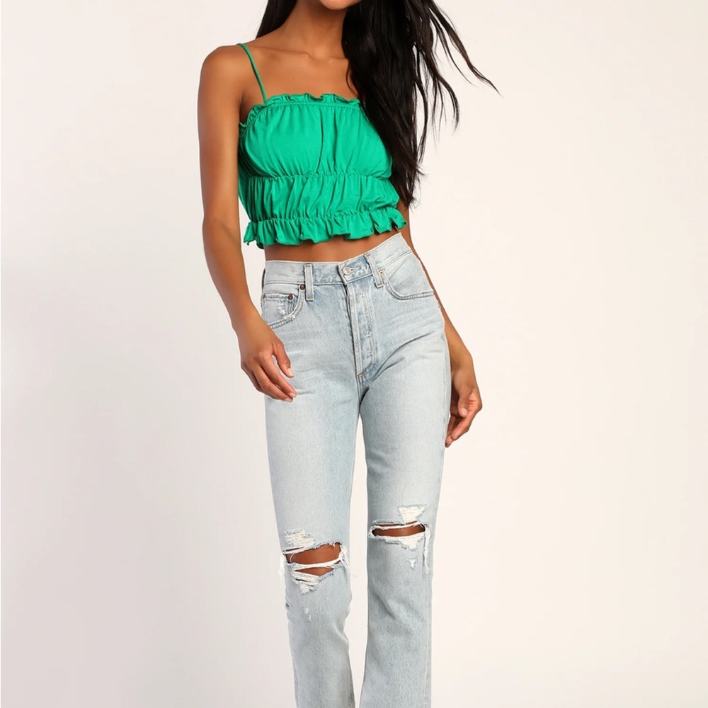 Lulu's Green Ruffle Crop Top - Picture 3 of 4